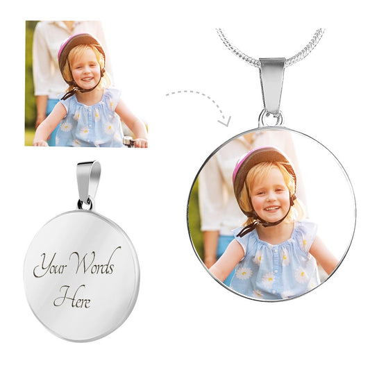 Customizable Circle Necklace  with Picture and Engravement