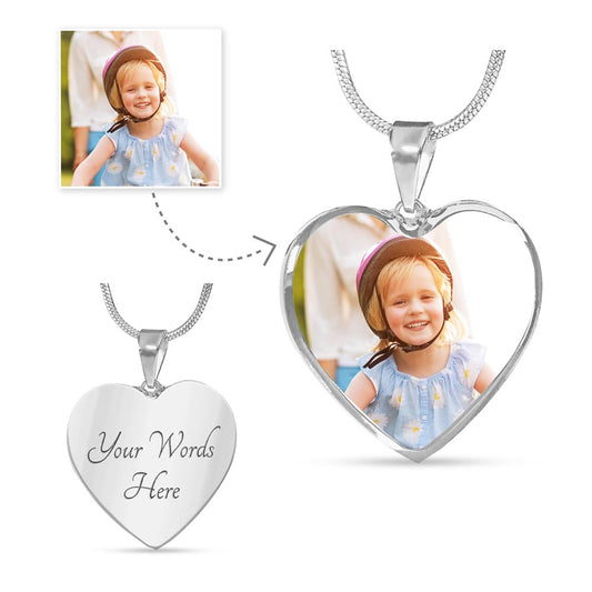 Customizable Heart Necklace with Picture and Engravement