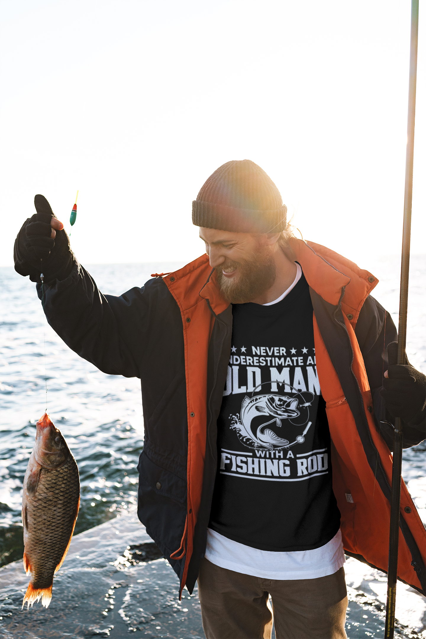 Never Underestimate An Old Man With A Fishing Rod T-Shirt